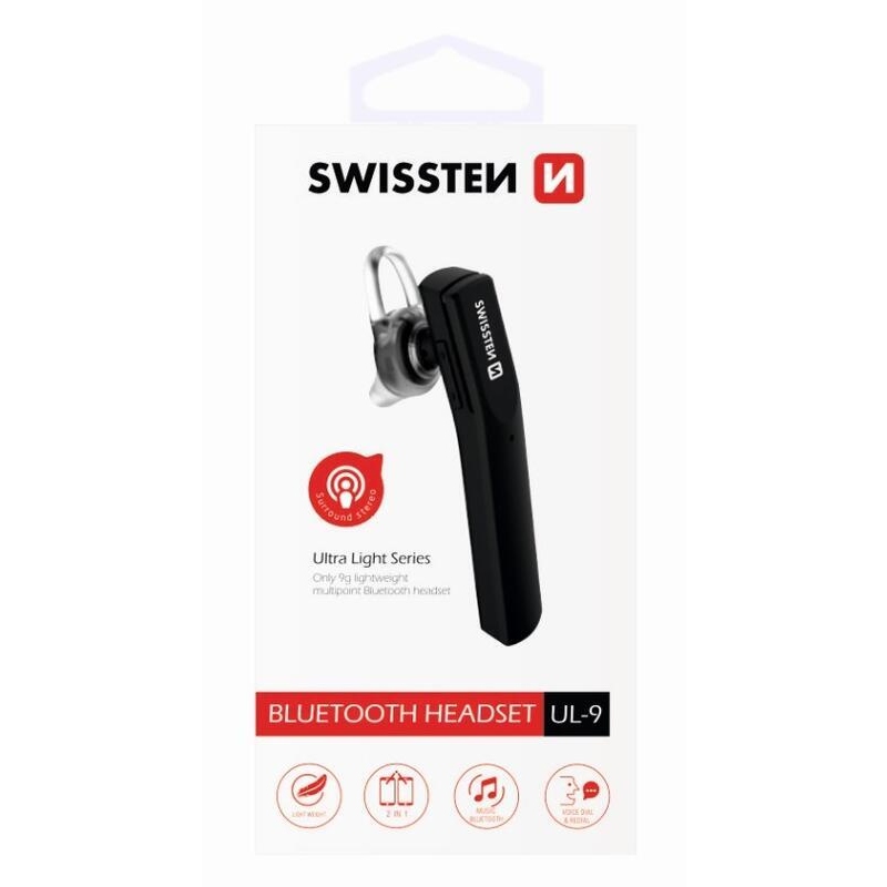Swissten bluetooth headset UL-9 ultra light - fekete