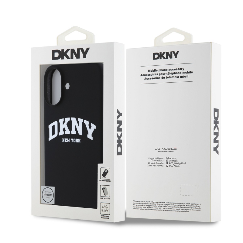 DKNY Liquid Silicone Arch Logo MagSafe hátlapi borító iPhone 16 Plus-hoz Fekete