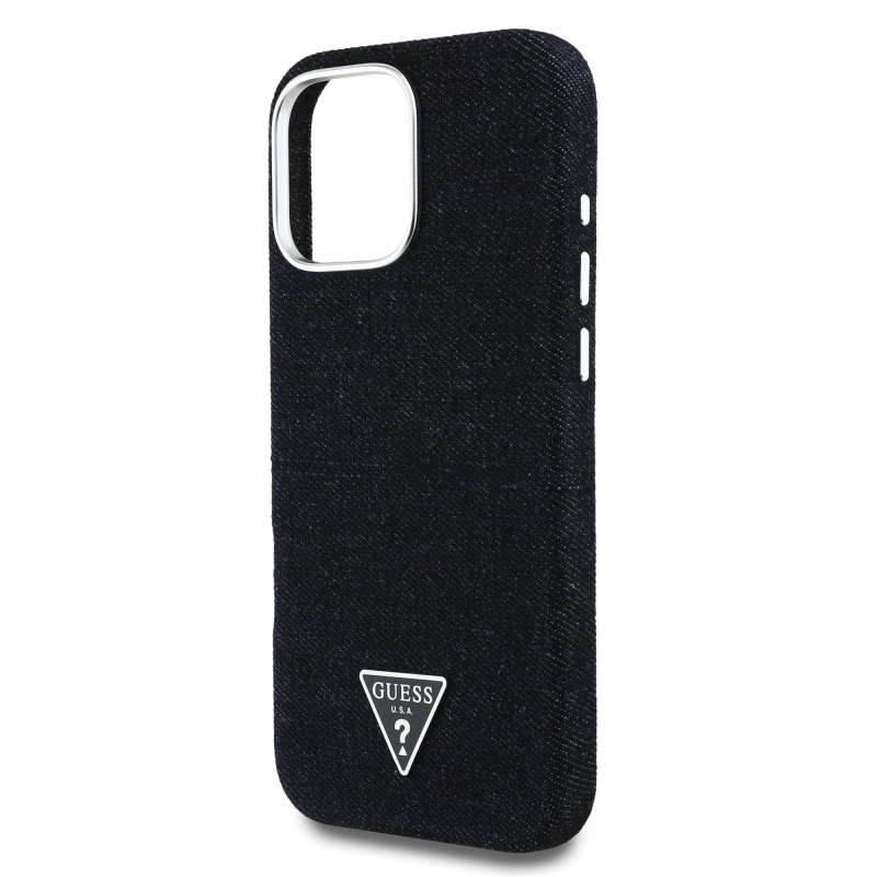 Guess Denim háromszög logóval ellátott MagSafe hátlap iPhone 16 Pro-hoz Fekete