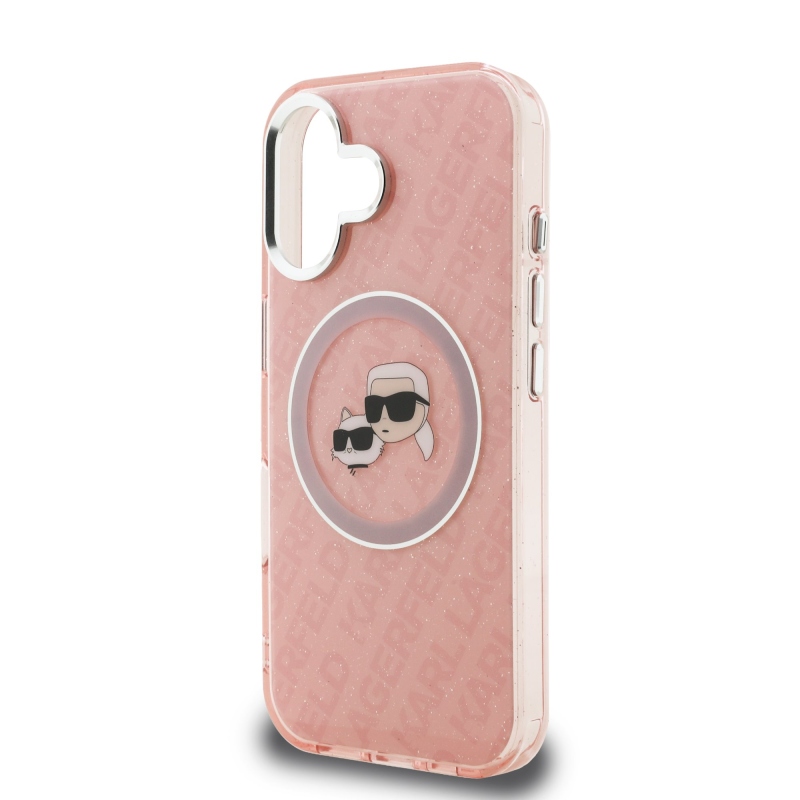Karl Lagerfeld IML K&CH Heads Ismételt logó MagSafe hátlapi borító iPhone 16 rózsaszínhez
