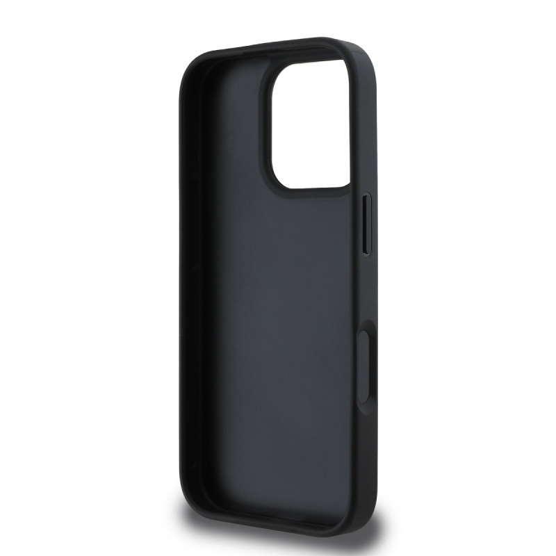 DKNY PU bőrből készült kockás mintás és csíkos hátlapi borító iPhone 16 Pro Max-hoz Fekete