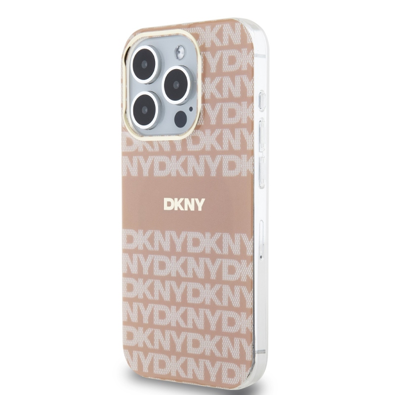 DKNY PC/TPU ismétlődő mintás tonális csíkos Magsafe hátlap iPhone 13 Pro rózsaszínhez
