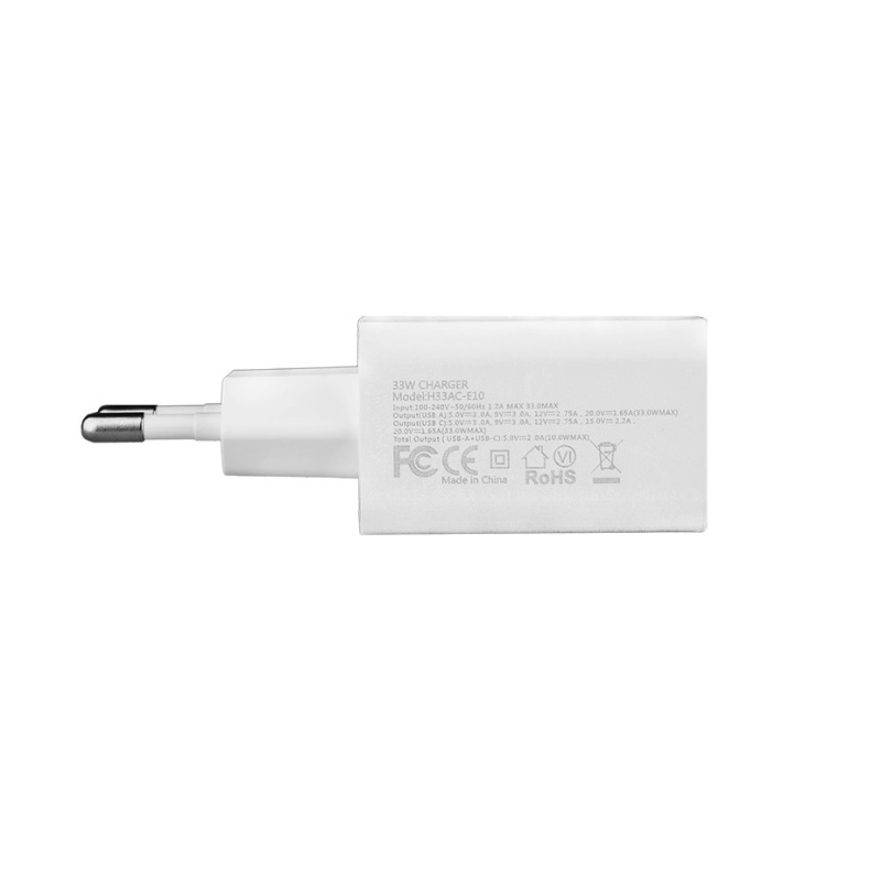 H33AC-E10 33W-os utazási töltő Dual USB-A + USB-C fehér