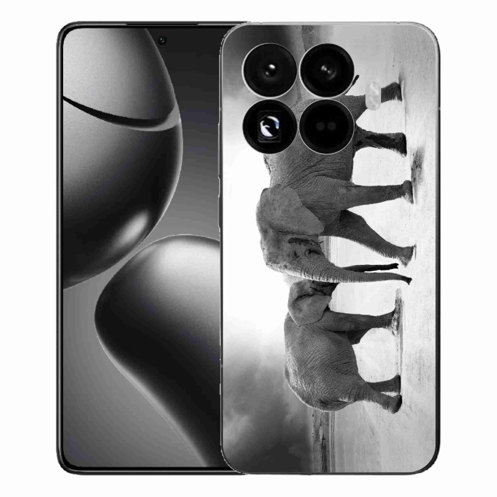 Gél borítás mmCase a Xiaomi 15T Pro számára - fekete és fehér elefántok