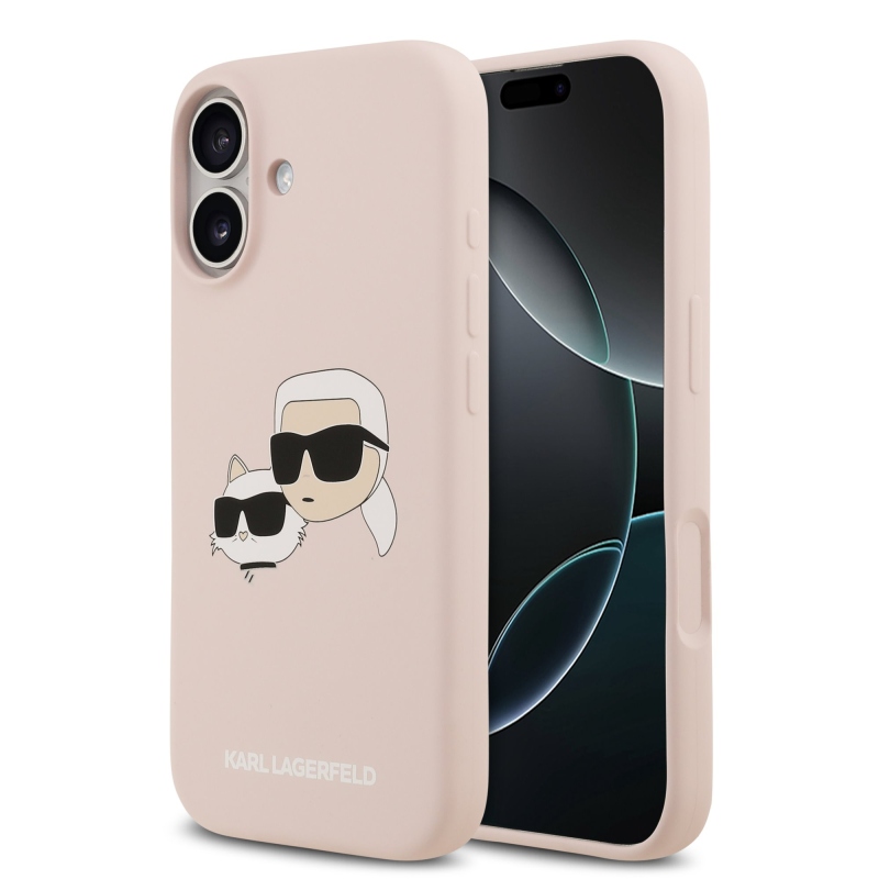 Karl Lagerfeld folyékony szilikon dupla fejű MagSafe hátlap iPhone 17 rózsaszínű iPhone 17-hez