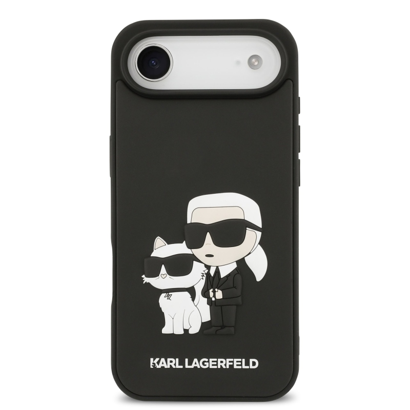 Karl Lagerfeld 3D gumiból készült Karl és Choupette hátlap iPhone 17 Air készülékhez Fekete