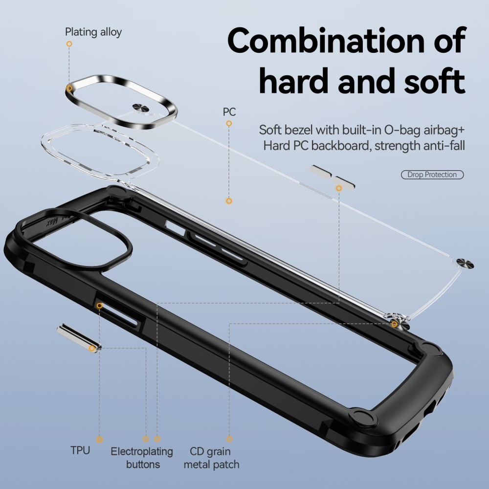 Gél tok fix hátlappal iPhone 15 Pro Max készülékhez - fekete