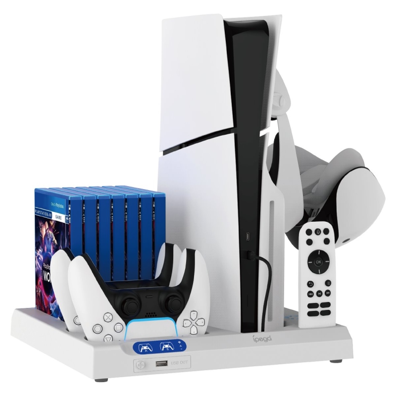 iPega P5S028 All-in-one töltőállvány hűtéssel PS5/PS5 Slim fekete színű PS5/PS5-hez