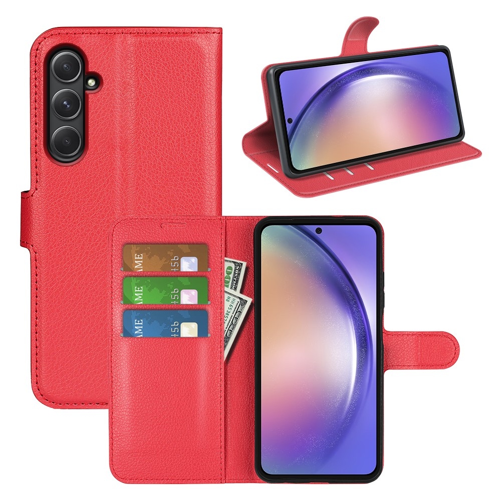 Litchi könyv tok Samsung Galaxy A55 5G - piros
