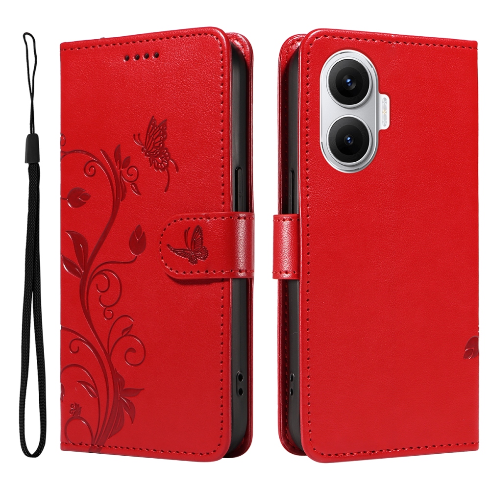 Virágok könyv tok a Xiaomi Poco F7 5G-hez - piros