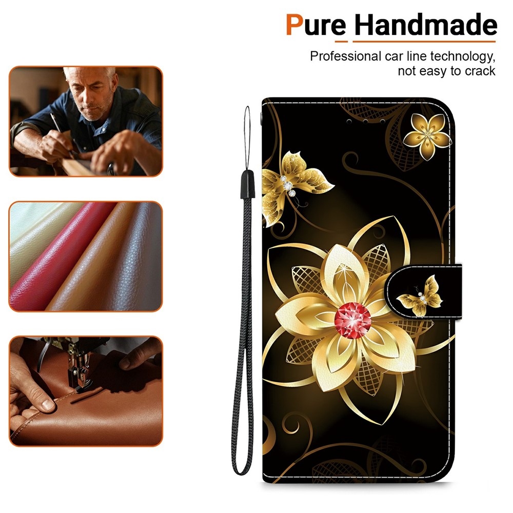 Sokoldalú könyvtáska Xiaomi Redmi 15 4G (171mm) - aranyszínű virág