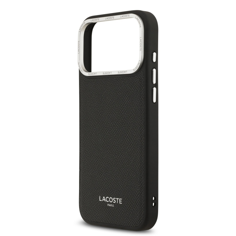 Lacoste PU bőr Champs Elysees MagSafe hátlap iPhone 17 Pro Max-hoz Fekete
