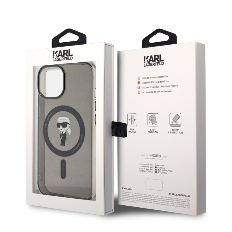 Karl Lagerfeld IML IML Ikonik MagSafe hátlap iPhone 15-hez Fekete