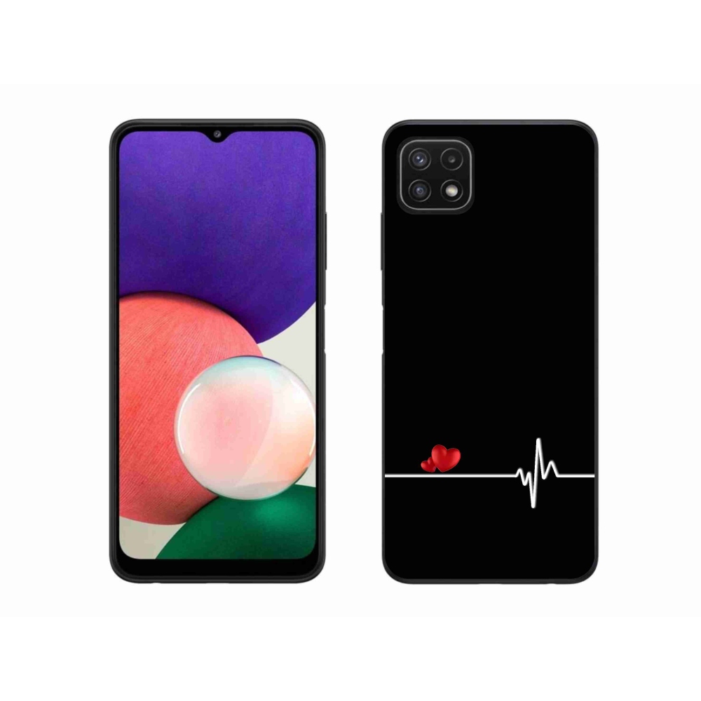 Gél borítás mmCase Samsung Galaxy A22 5G - szív és szívverés fekete háttérrel
