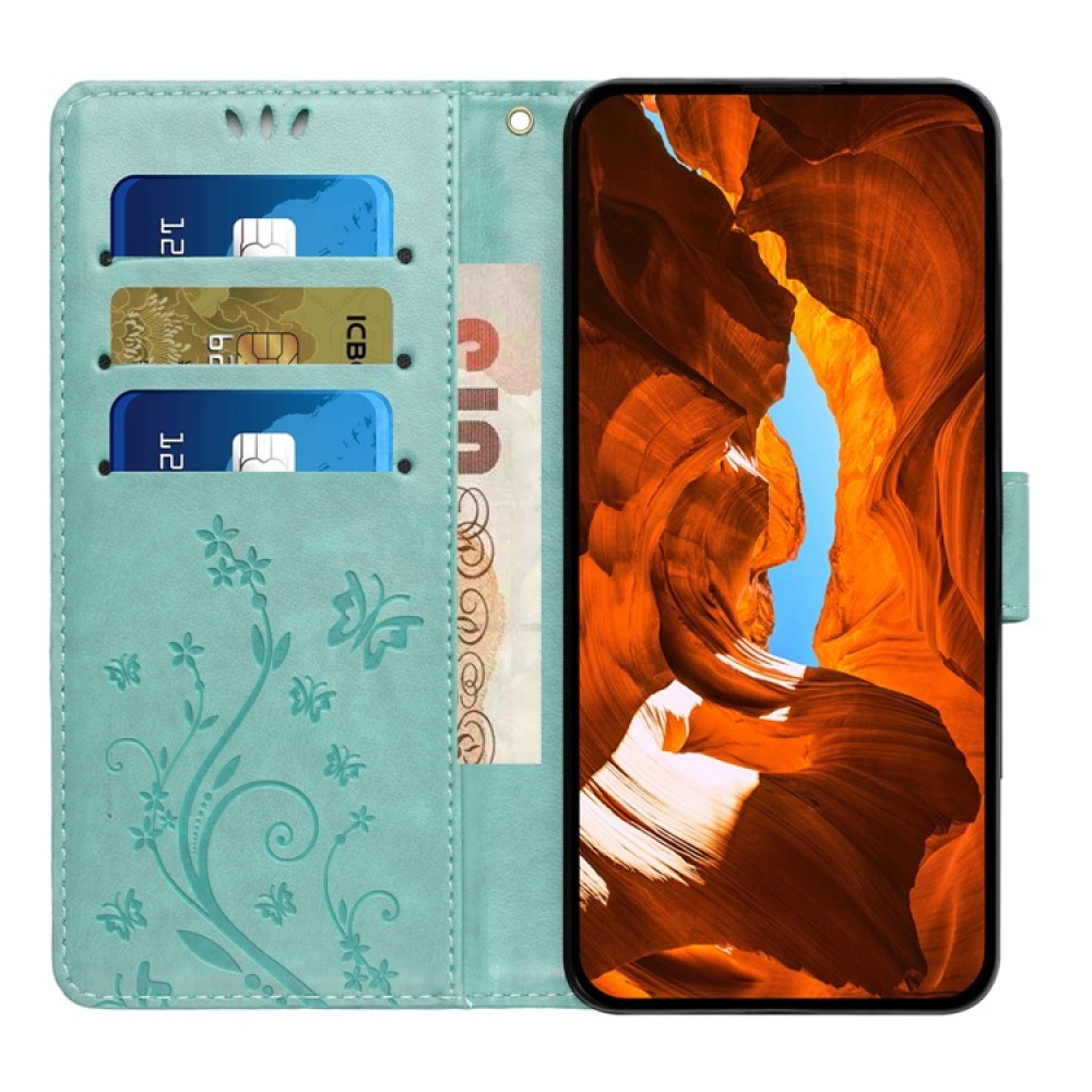 Virágok könyvtáska iPhone 17 Pro készülékhez - teal színű