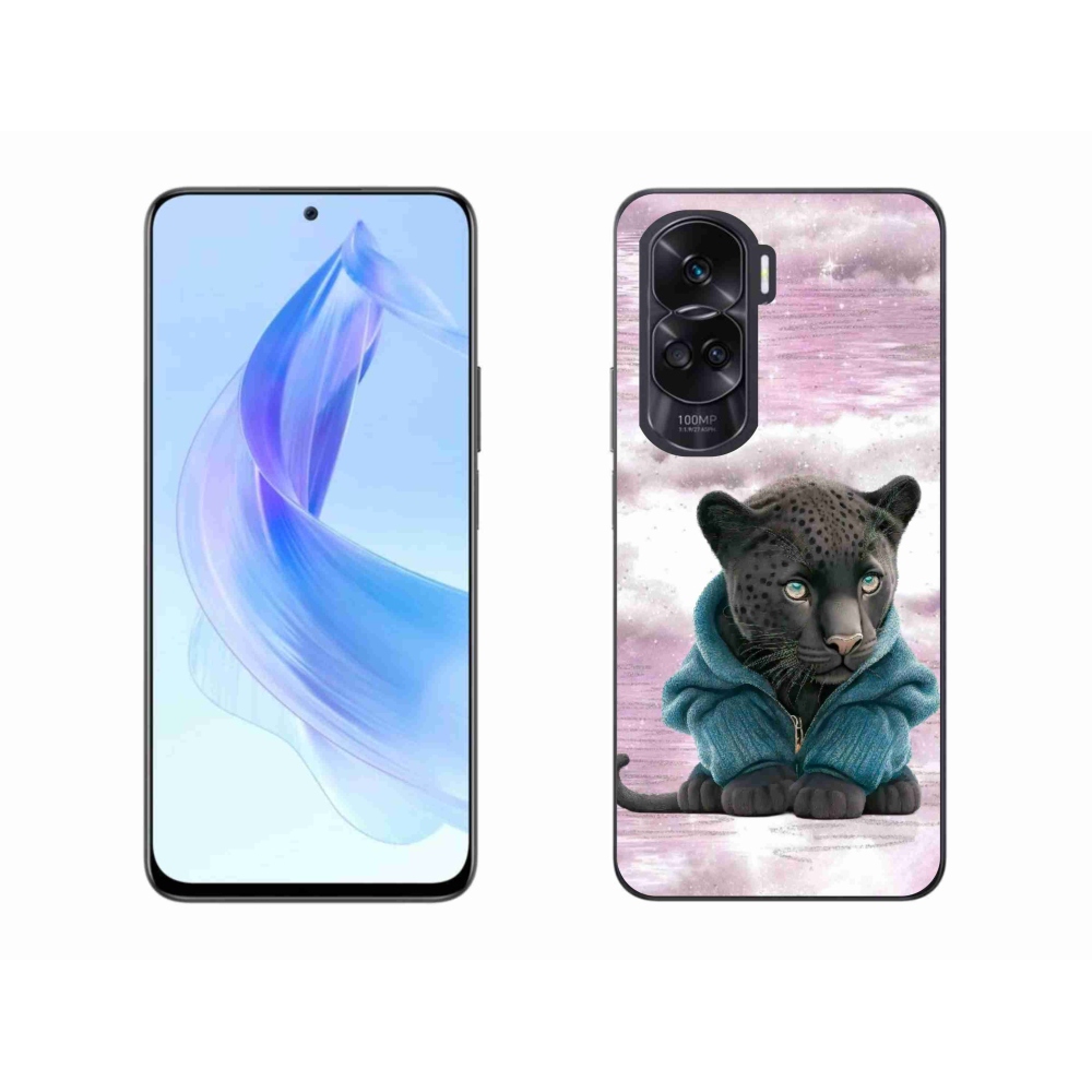 Zselés borítás mmCase a Honor 90 Lite-hoz - fekete párduc pulóverben