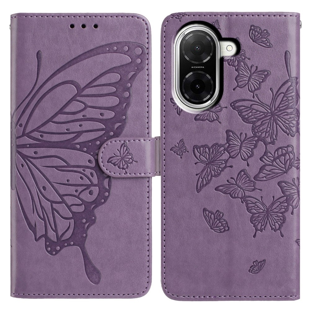 Virágos pillangó könyv tok Xiaomi Redmi A5 (171.7x77.8x8.3mm) számára - lila