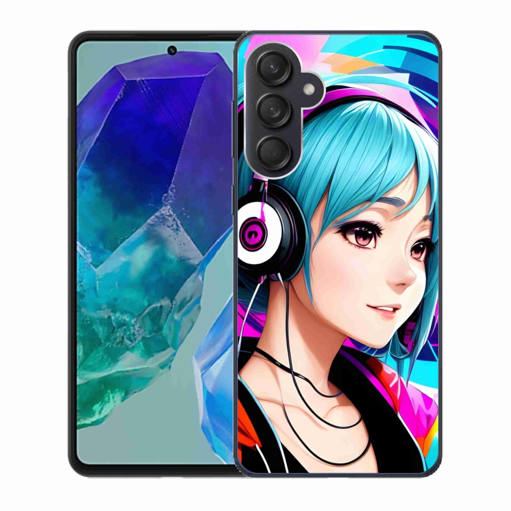 Zselés borítás mmCase Samsung Galaxy M55 5G - lány fejhallgatóval