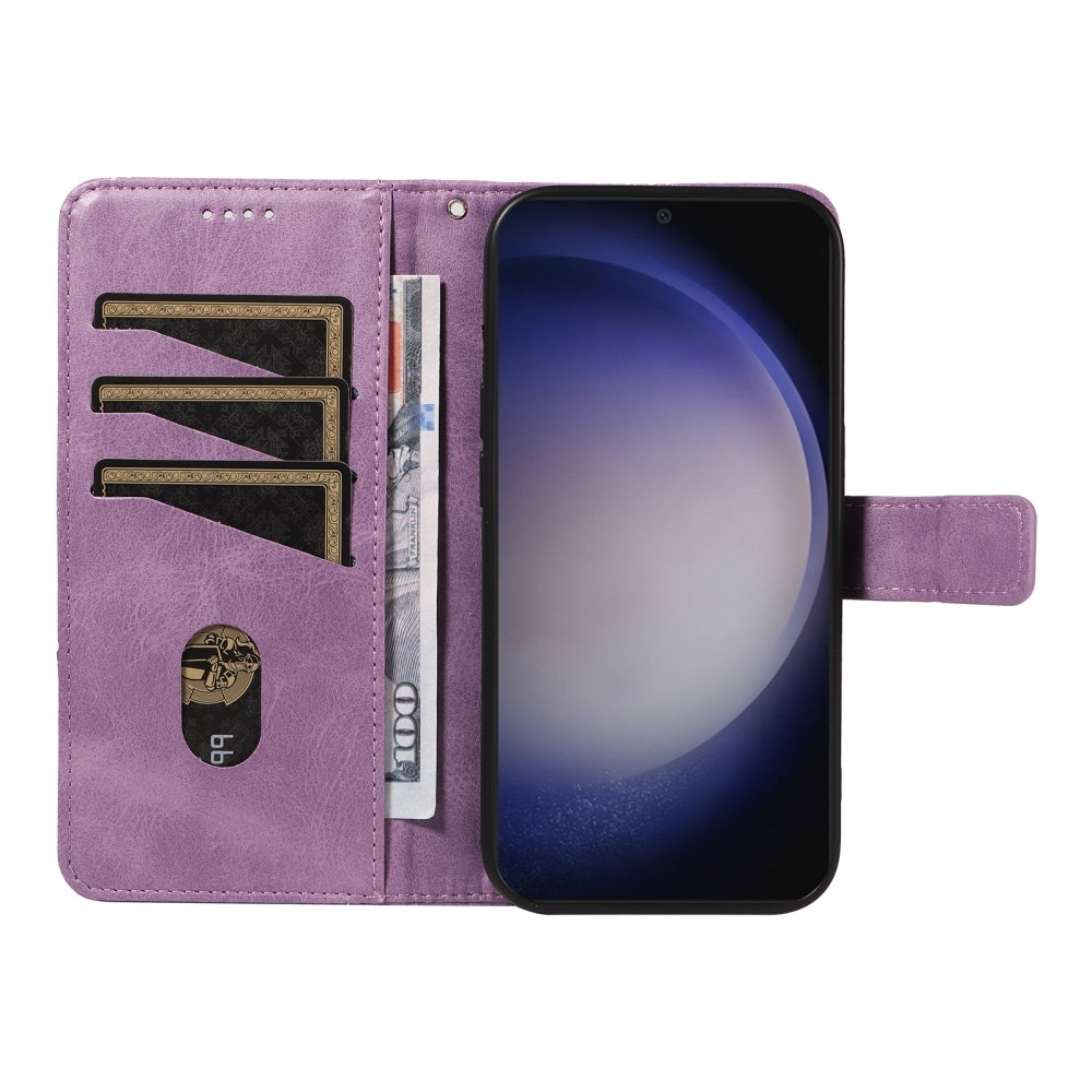 Háromszög alakú könyvtáska Samsung Galaxy S24+/S25+ készülékhez - lila