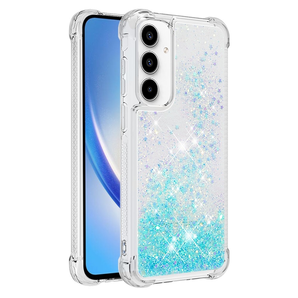 Glitter zselés homokóra tok Samsung Galaxy A35 5G - kék / csillagok