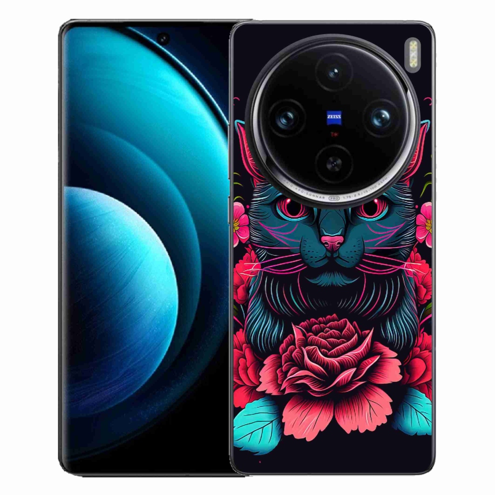 Zselés borító mmCase a Vivo X100 Pro 5G-hez - virágok és macska