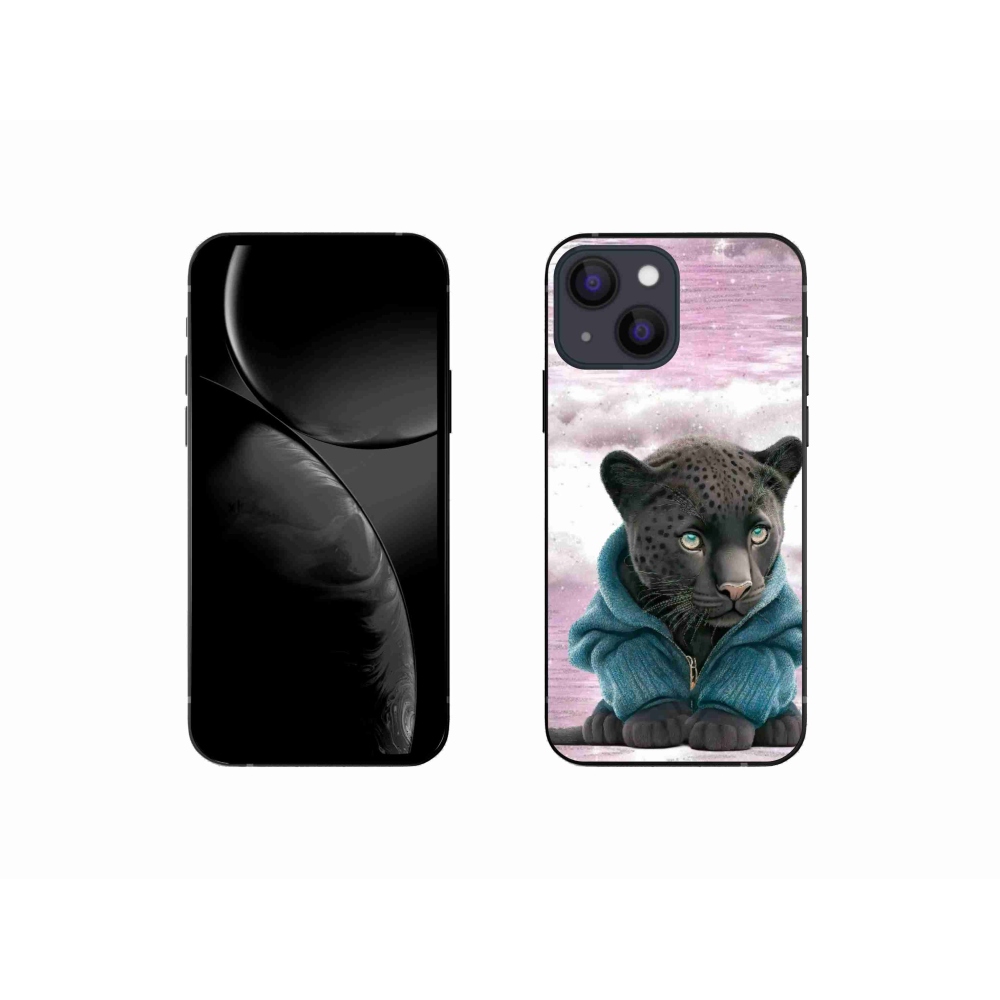 Zselés borítás mmCase iPhone 13 mini készülékhez - fekete párduc pulóverben