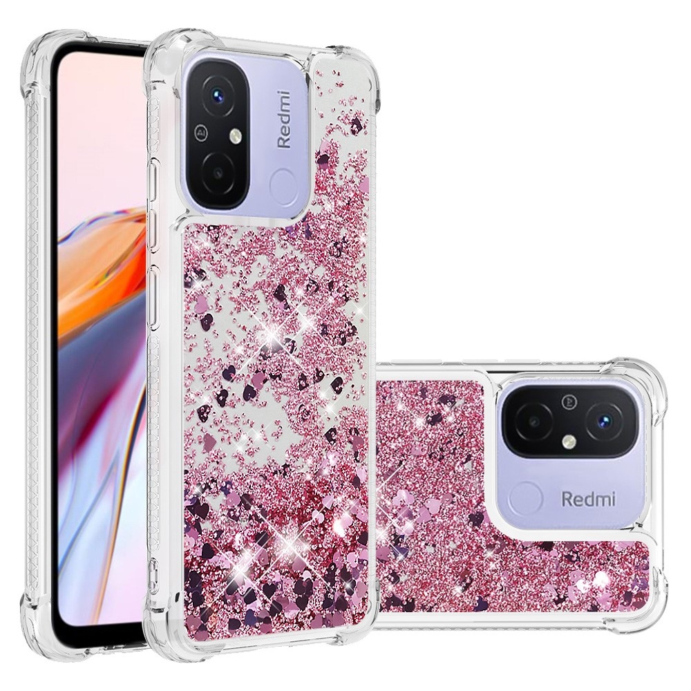 Glitter homokóra zselés tok Xiaomi Redmi 12C - rózsa arany/szív