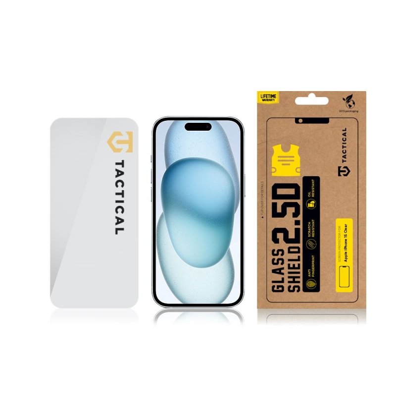 Taktikai üvegpajzs 2.5D üveg Apple iPhone 15 átlátszó