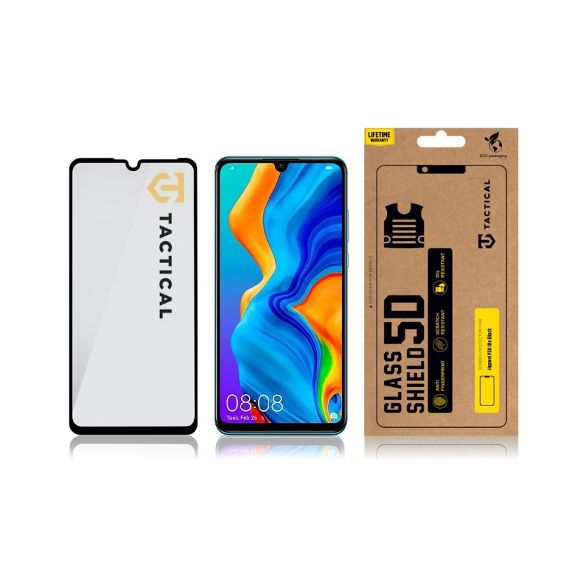 Taktikai üvegpajzs 5D üveg Huawei P30 lite Fekete