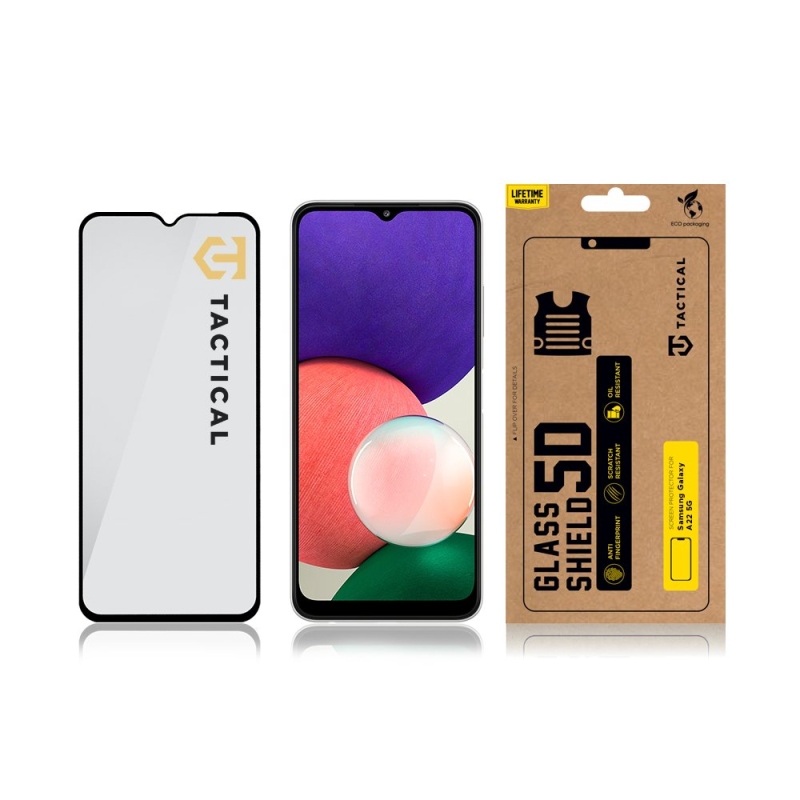Taktikai üvegpajzs 5D üveg a Samsung Galaxy A22 5G Fekete számára