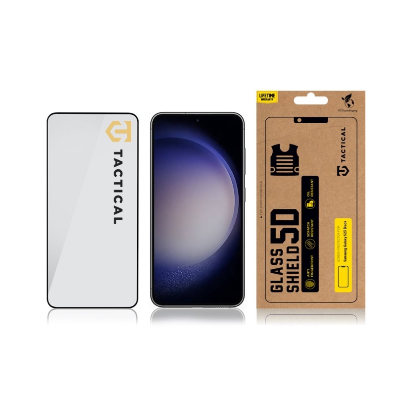 Taktikai üvegpajzs 5D üveg Samsung Galaxy S23-hoz Fekete