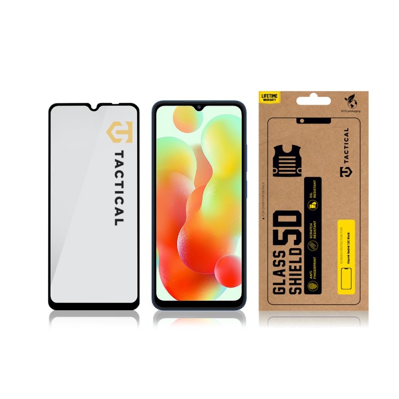 Taktikai üvegpajzs 5D üveg a Xiaomi Redmi 12C Fekete számára