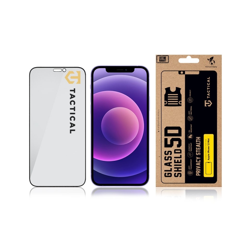 Taktikai üvegpajzs Privacy Stealth 5D üveg az Apple iPhone 12 Mini számára Fekete