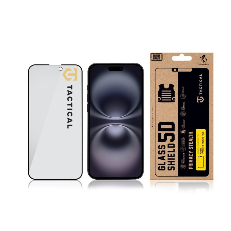 Taktikai üvegpajzs Privacy Stealth 5D üveg az Apple iPhone 15 Plus/16 Plus készülékhez Fekete