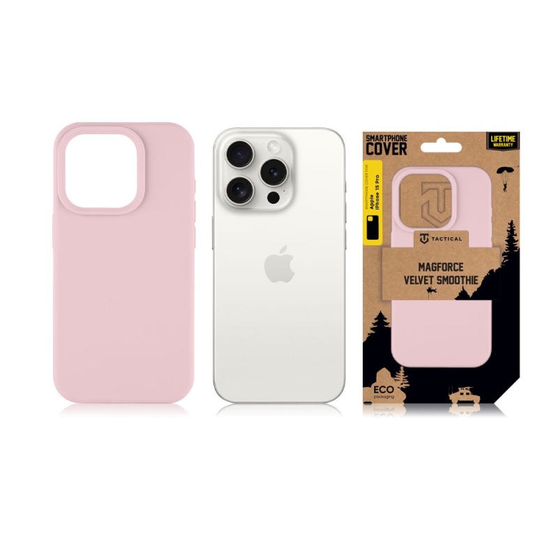 Taktikai MagForce bársony Smoothie borító Apple iPhone 15 Pro rózsaszín párduchoz