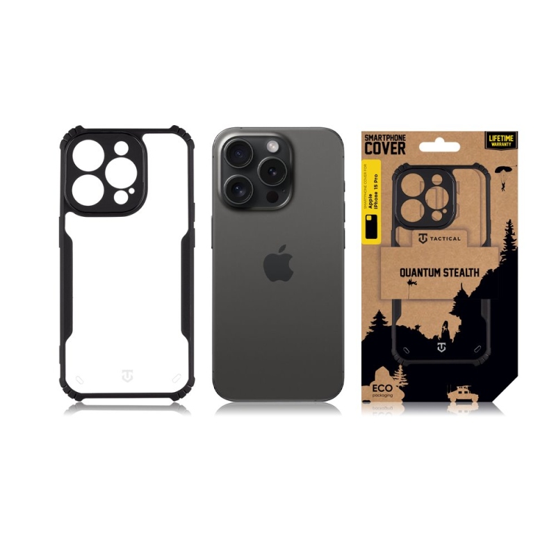 Tactical Quantum lopakodó védőburkolat Apple iPhone 15 Pro készülékhez Clear/Fekete