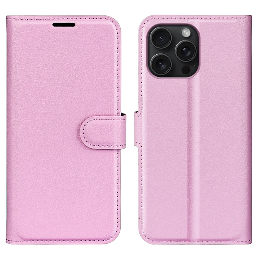 Litchi könyvtáska iPhone 16 Pro készülékhez - rózsaszín