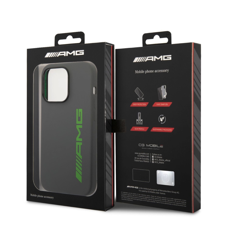 AMG Liquid szilikon zöld logós hátlap iPhone 14 Pro Max-hoz szürke