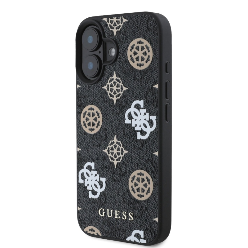 Guess PU 4G Peony MagSafe hátlap iPhone 16-hoz Fekete