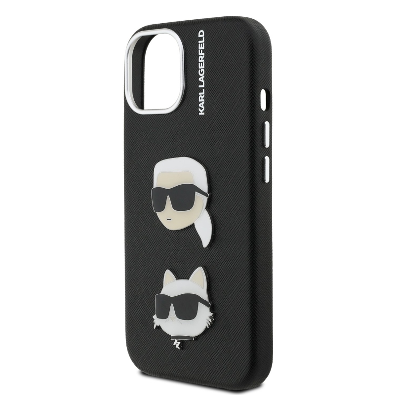 Karl Lagerfeld szemcsés PU K&CH Heads hátlap iPhone 15-hez Fekete
