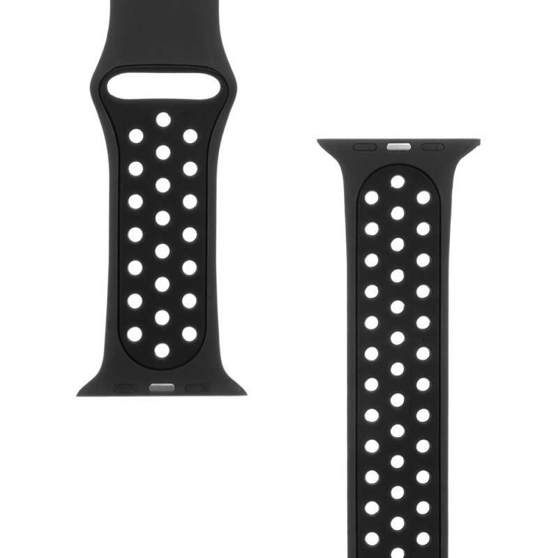 Tactical 161 Dupla szilikon szíj az Apple Watch 1/2/3/4/4/5/6/7/8/9/SE 42/44/45mm-es órájához Fekete