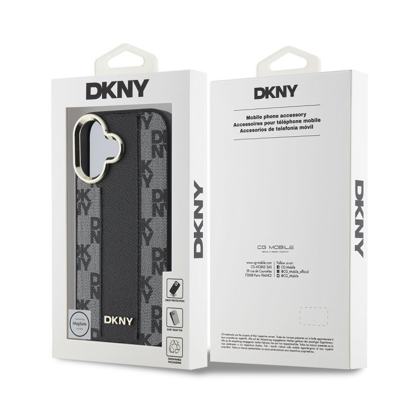 DKNY PU bőr kockás mintás Magsafe hátlap iPhone 16 Plus-hoz Fekete