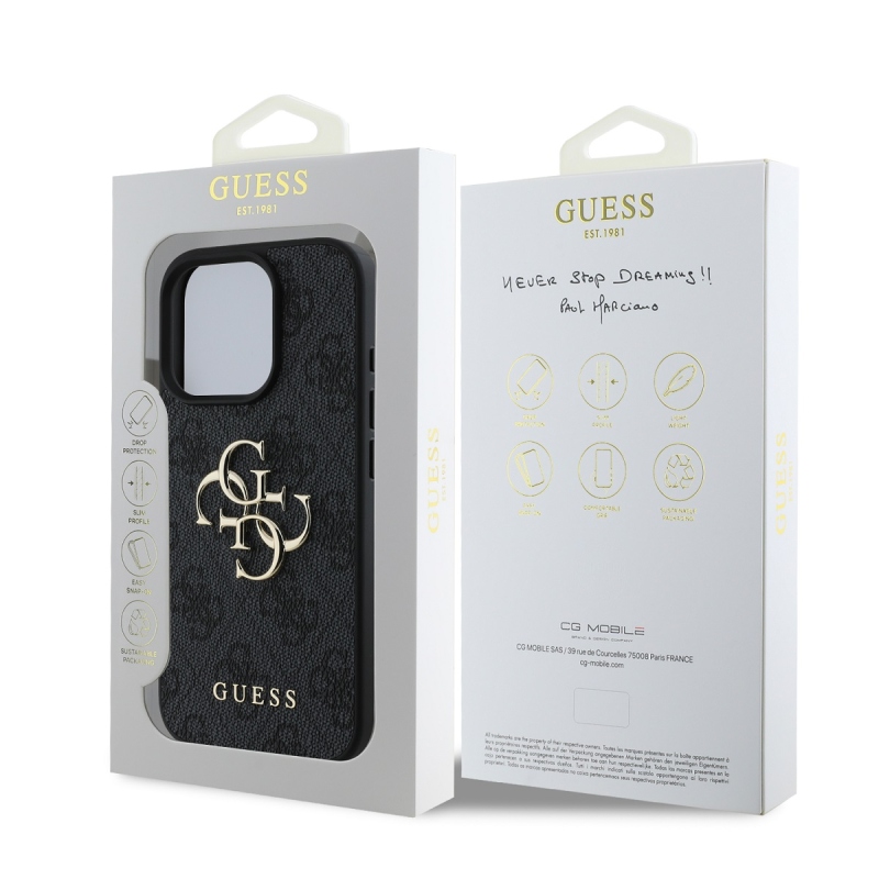 Guess PU 4G fém logó hátlap iPhone 16 Pro szürke
