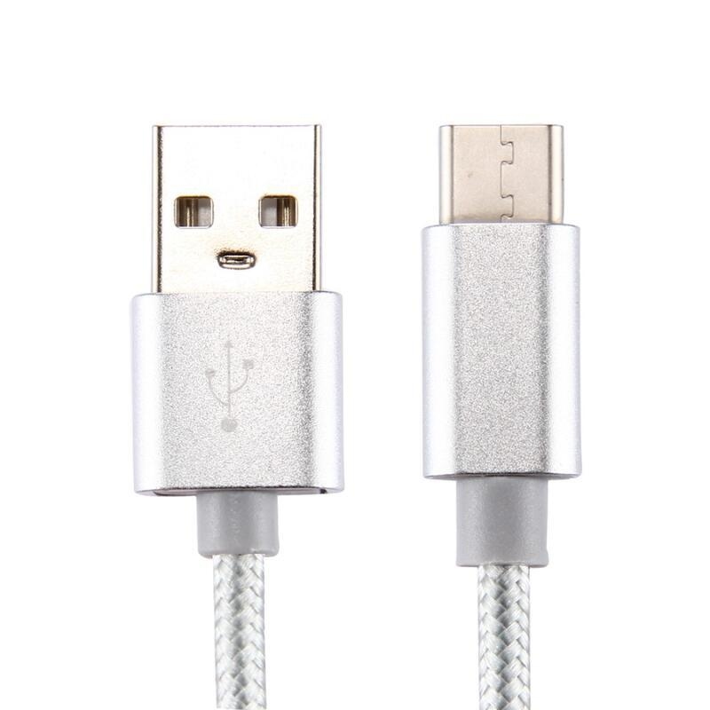 Szövött textúrájú micro USB C típusú kábel töltéshez és szinkronizáláshoz / 1m - fehér
