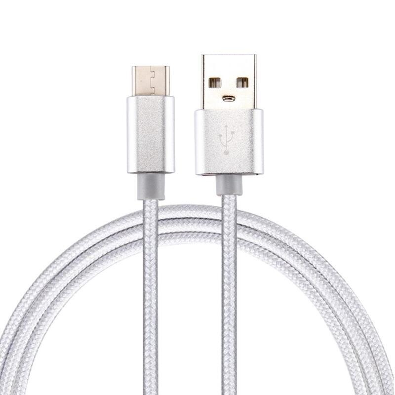 Szövött textúrájú micro USB C típusú kábel töltéshez és szinkronizáláshoz / 1m - fehér