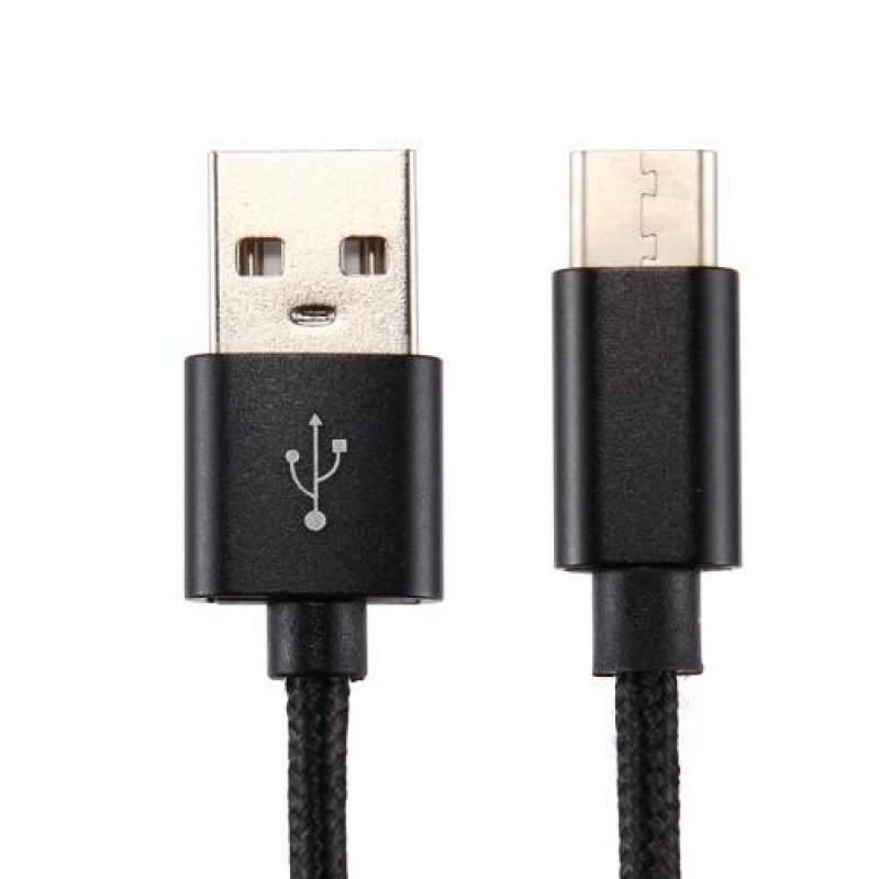 Szövött textúrájú micro USB C típusú kábel töltéshez és szinkronizáláshoz / 1m - fekete
