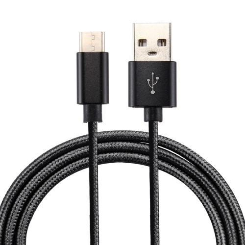 Szövött textúrájú micro USB C típusú kábel töltéshez és szinkronizáláshoz / 1m - fekete