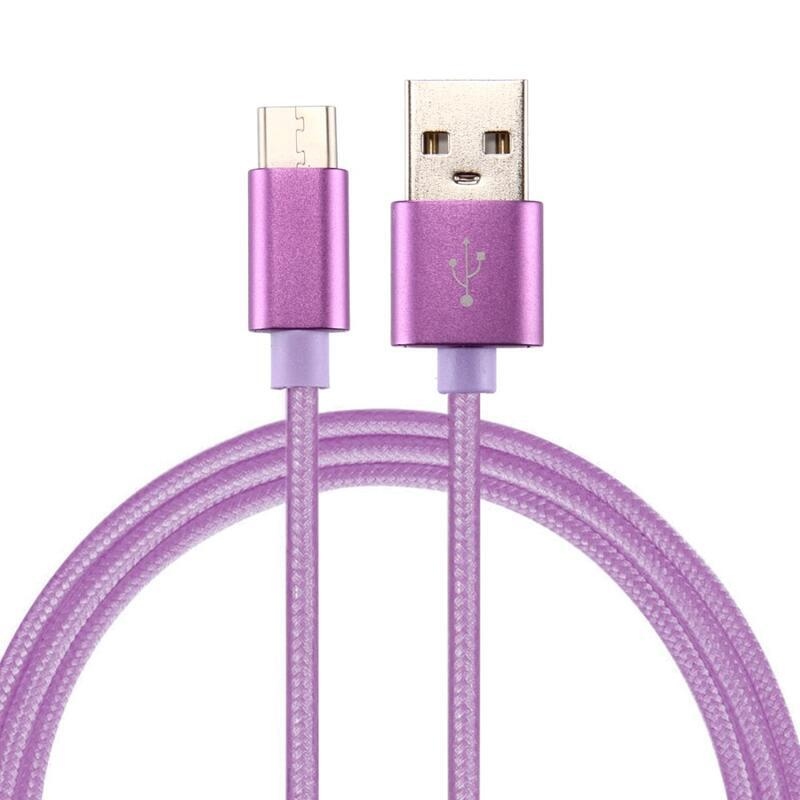 Szövött textúrájú micro USB C típusú kábel töltéshez és szinkronizáláshoz / 1m - lila
