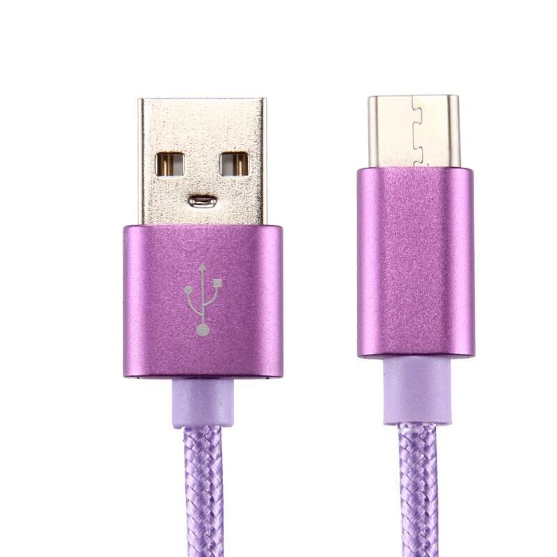 Szövött textúrájú micro USB C típusú kábel töltéshez és szinkronizáláshoz / 1m - lila
