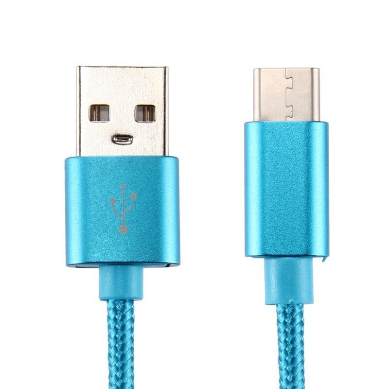 Szövött textúrájú micro USB C típusú kábel töltéshez és szinkronizáláshoz / 1m - kék